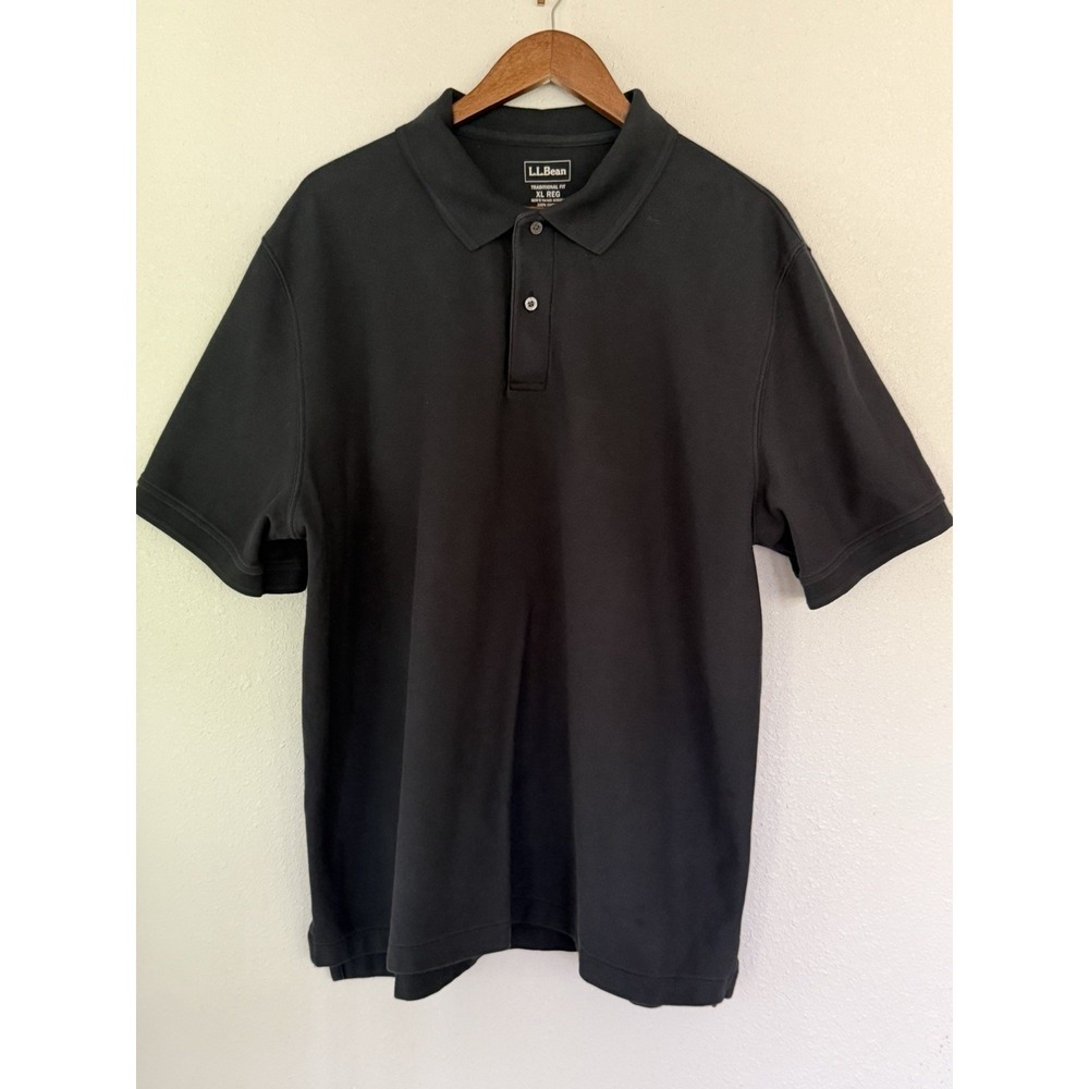 LL Bean Men's Black Short Sleeve Polo Shirt Golf 2-Button Closure Size XL Reg